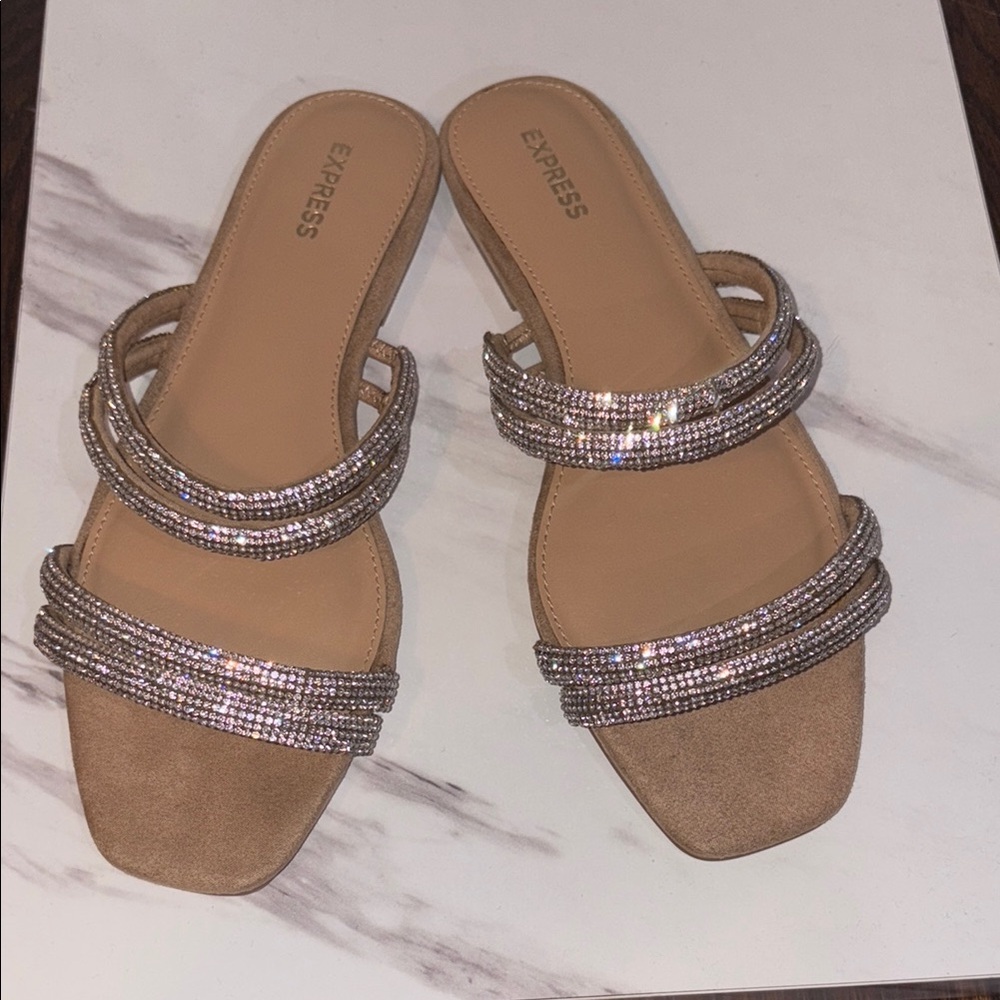 Express Tan and Silver Rhinestone Sandals